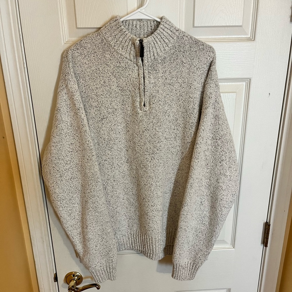 Large Chaps Knit Sweater Quarter Zip White